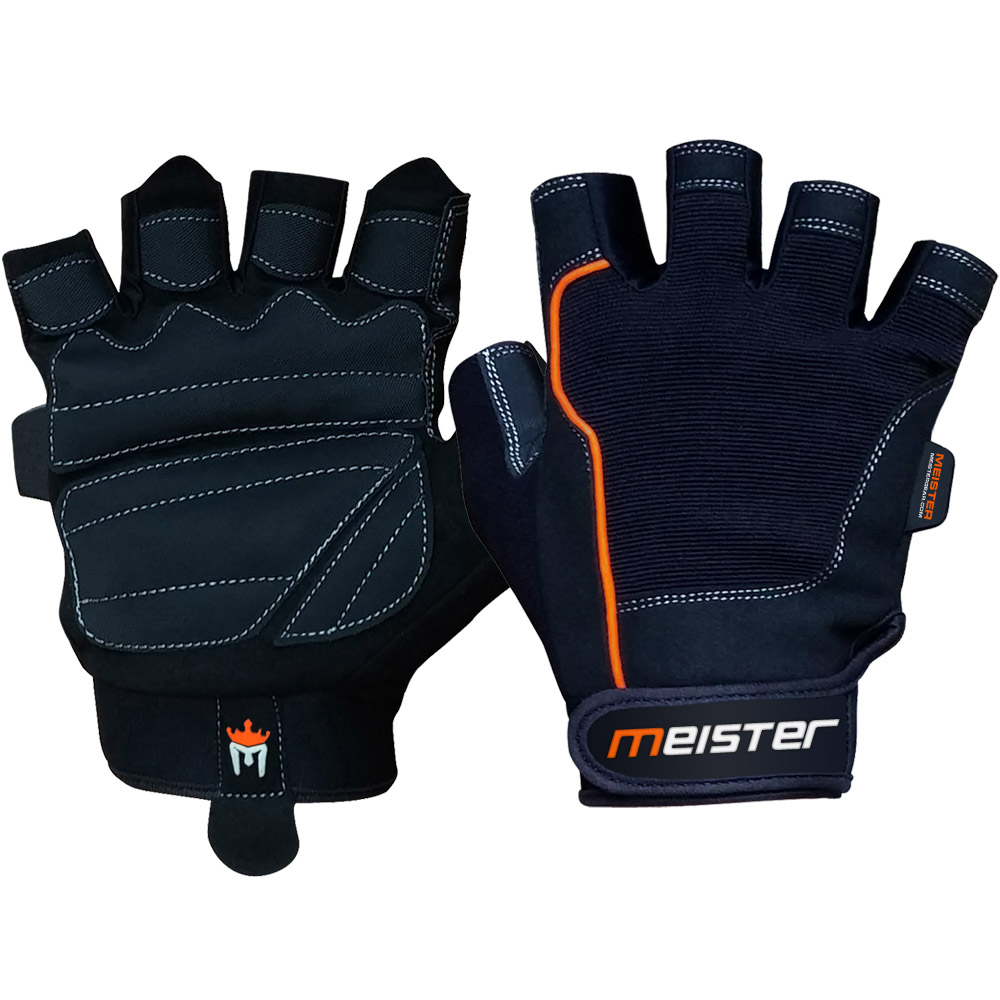 Meister Weight Lifting Gloves for CrossFit orange and black, front and back view